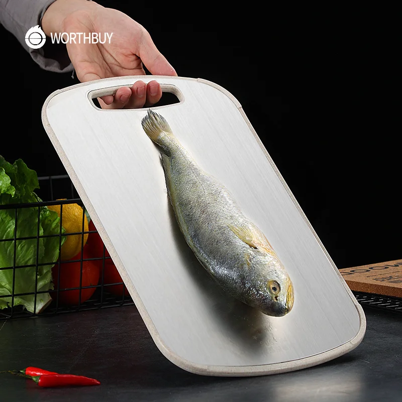 

WORTHBUY Cutting Board 304 Stainless Steel Plastic Double Sided Chopping Blocks Sterile Mildew Chopping Board Cutting Board