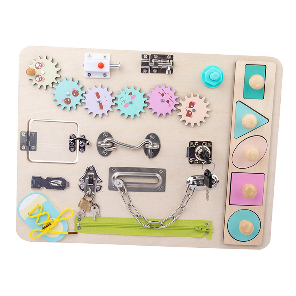 

Wooden Busy Board Button Dressing Life Basic Skill Montessori Early Educational Travel Airplane Activity Sensory Board Toys