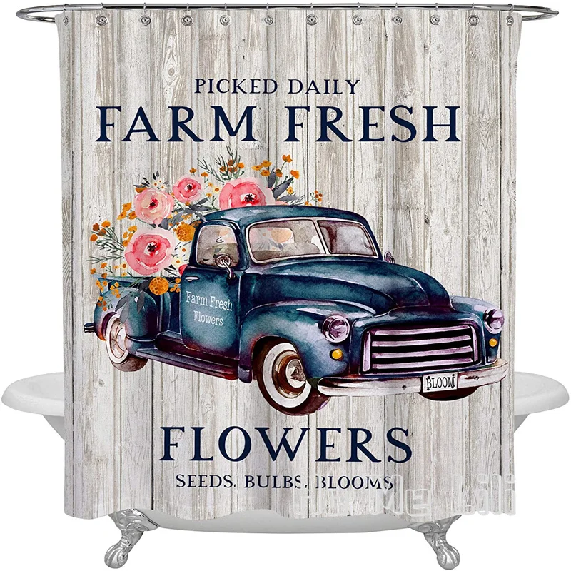 

Farmhouse Truck Shower Curtain By Ho Me Lili Fabric Bathroom Decor Polyester With Hooks Rustic Farm Fresh Flowers