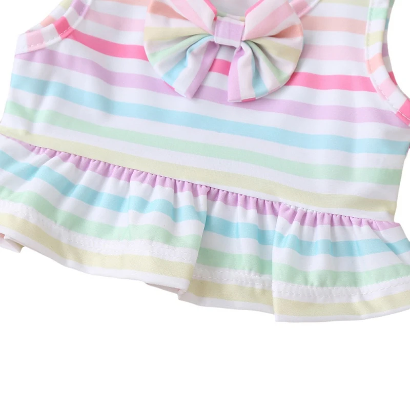 Летняя одежда для маленьких девочек плавания топы в полоску с цветными лямками и