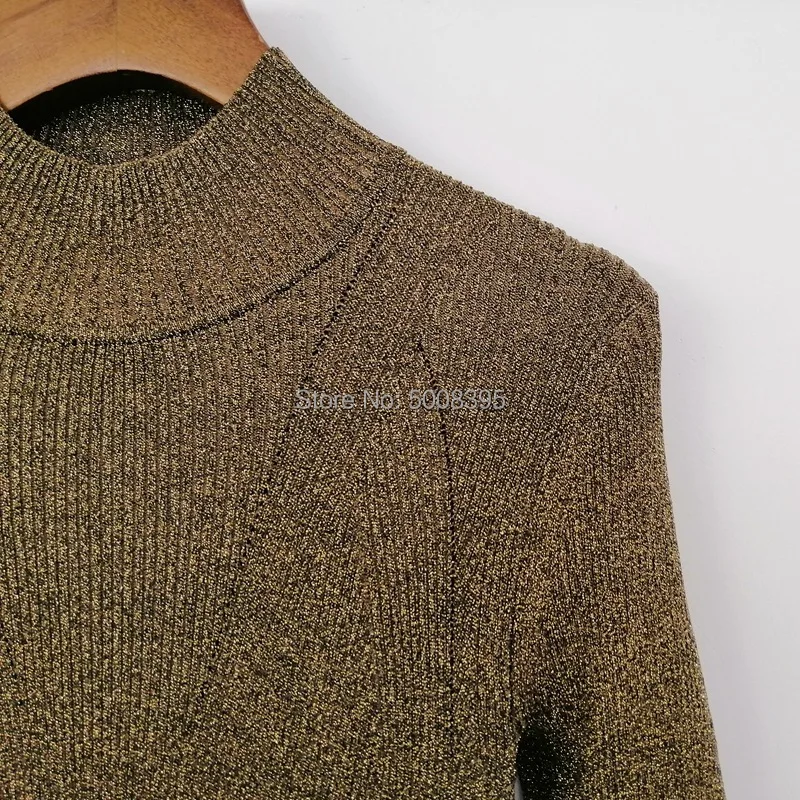 Женское трикотажное платье средней длины эластичное модное золотого и медного