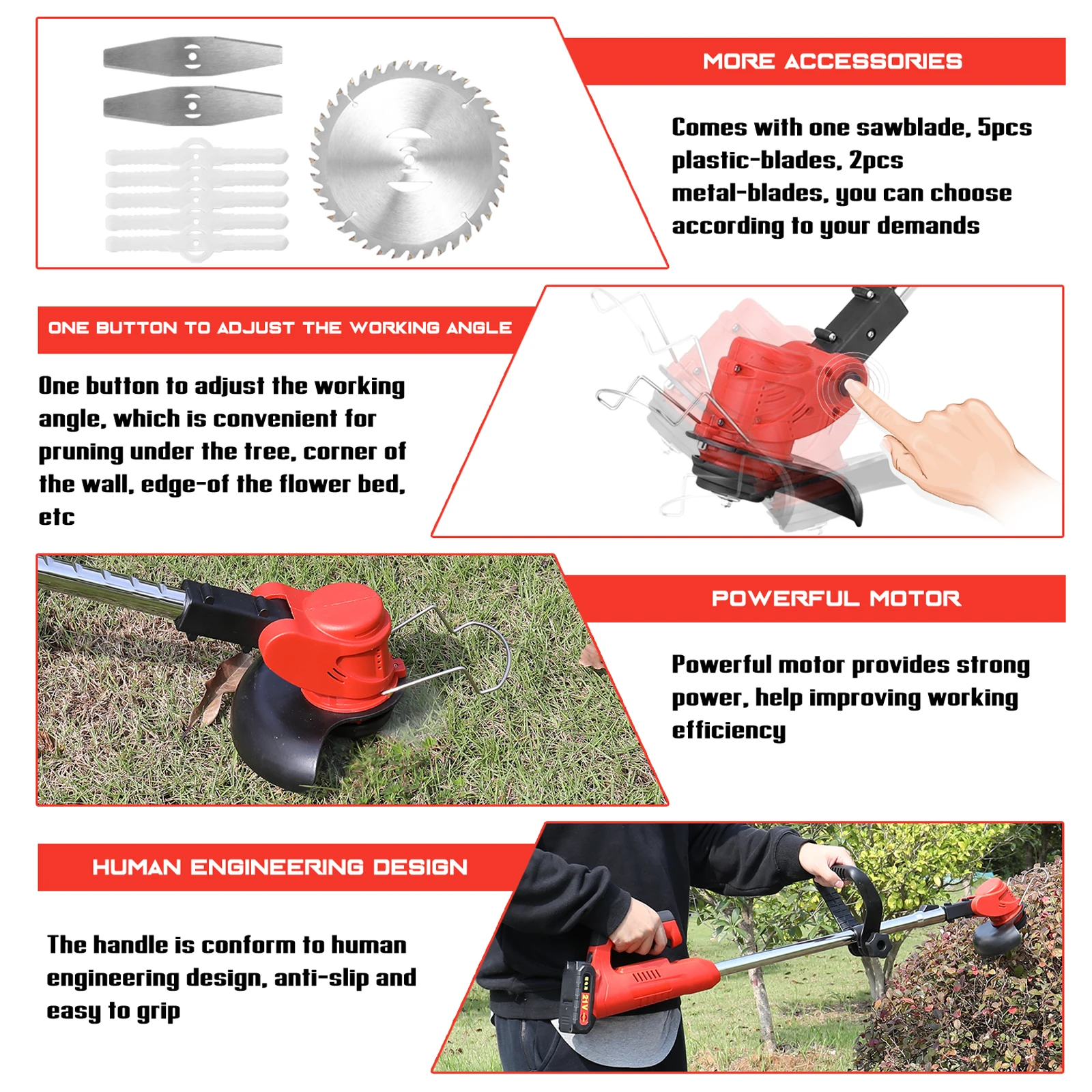 

21V Electric Lawn Mower Cordless Household Grass Trimmer Cutter Portable Pruning Garden Tool