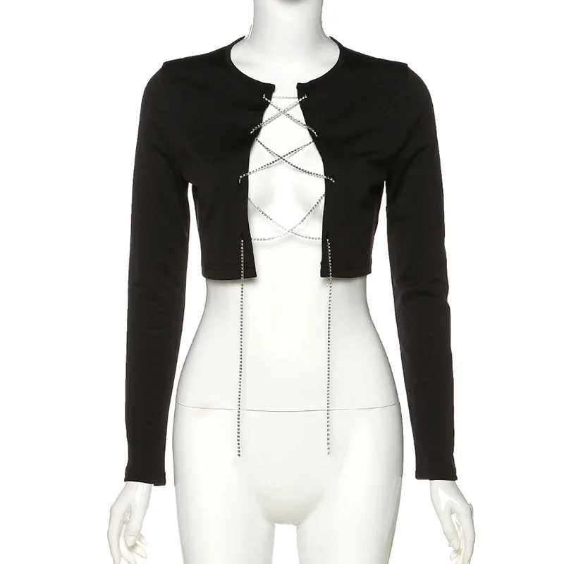 Арцу пикантные Клубные цепи кроп-топы женские футболки с перфорацией из уличная