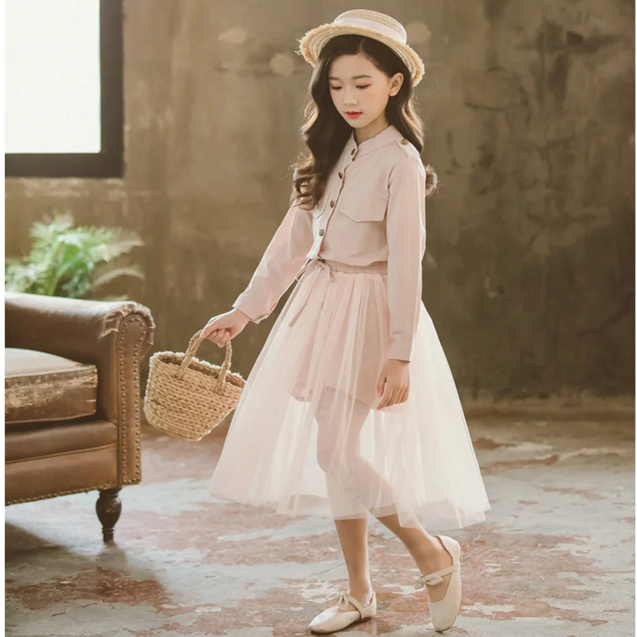 Детский комплект одежды для девочек однотонное платье + юбка летняя одежда из 2