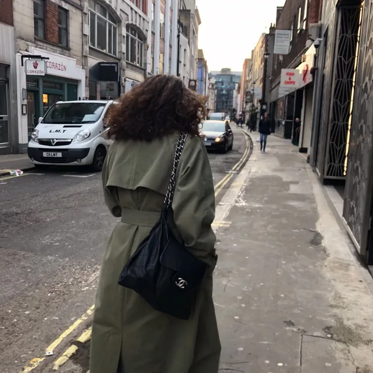 Русский осенне-зимний Классический Повседневный Свободный плащ с поясом