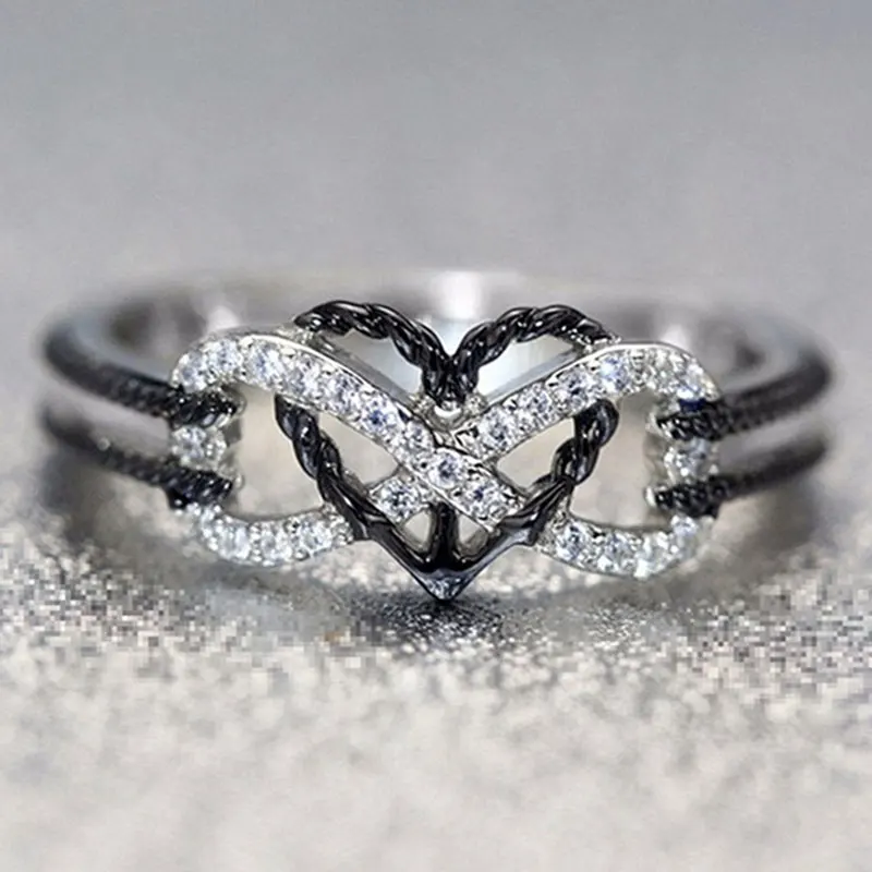 Женские кольца в форме сердца Love & 8 модные бесконечные с фианитом AAA + двухцветные
