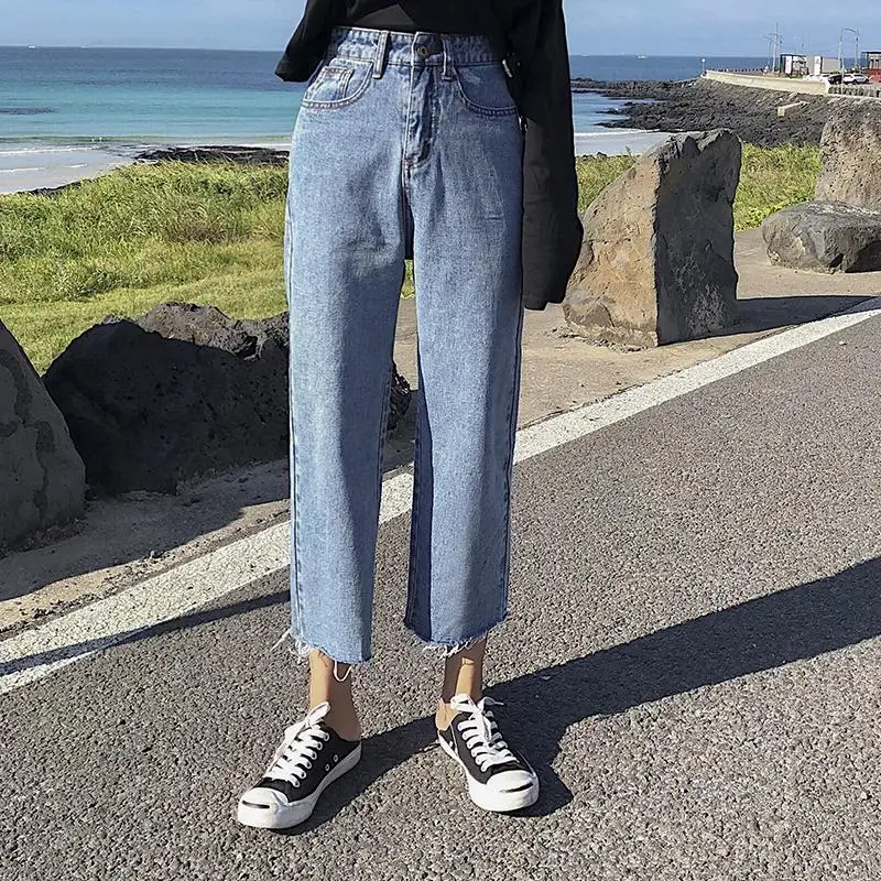

Straight-leg jeans women's high waist loose loose 2021 early spring women's new summer short wide leg pants spring pants