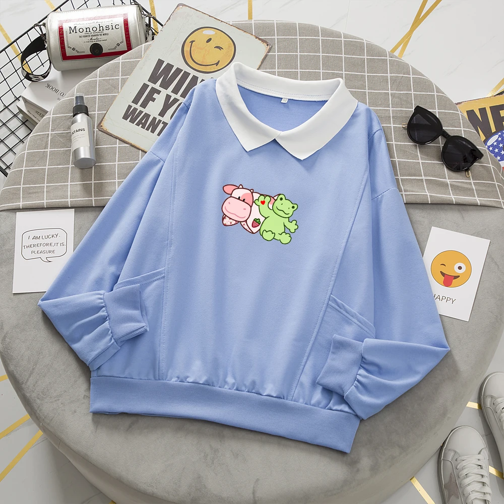 Autumn Collar Sweatshirt Cute Prining Graphic Hoodies Kawaii Hoodie Harajuku Outerwear Coat Korean Style Tops Thin Sweetshirts