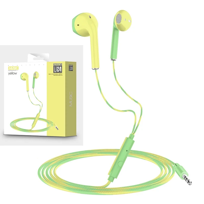 u24 wire stereo earphone 3 5mm in ear headphone running music game earphone noise cancel for mobile phone pc pad laptop with mic free global shipping