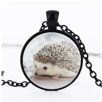 hedgehog vintage animal photo cabochon glass chain necklacecharm creative women pendants fashion jewelry accessoryfriend gifts