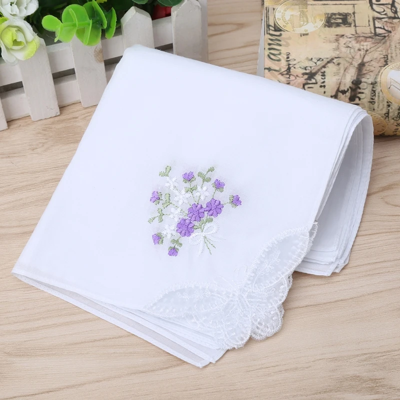 Good Quality 6 Pcs Vintage Cotton Ladies Embroidered Lace Handkerchief Women Floral Hanky New Random Color | Аксессуары для одежды