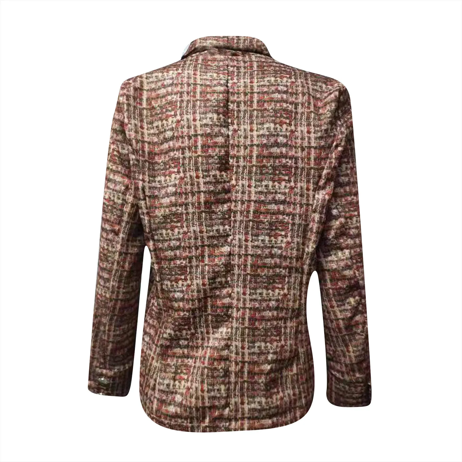 

kpytomoa Women 2021 New Blazer Plaid Printing Double-Breasted Long Sleeve Coat Ladies Office Blazers Casual Suit Women Jacket