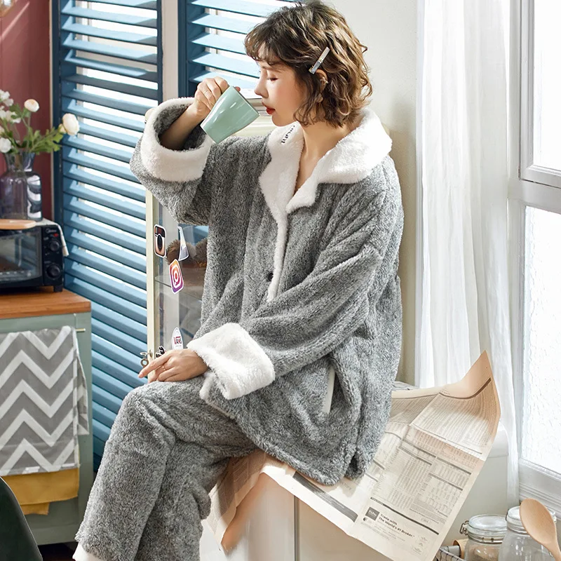 2019 зимняя женская пижама Коралловая бархатная Пижама фланелевая теплая