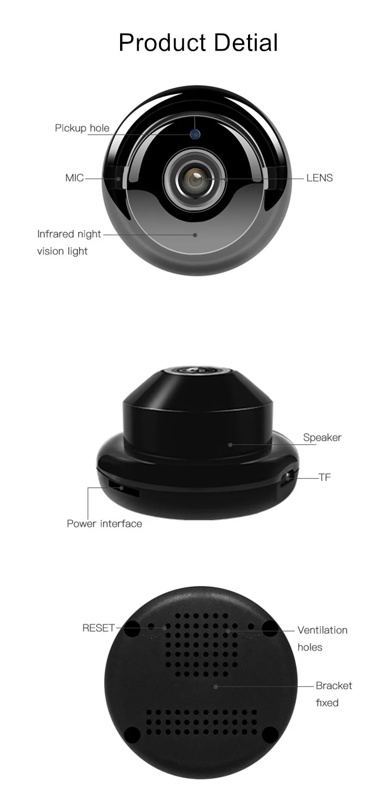 Мини беспроводная домашняя ip-камера безопасности HD 720P WiFi 360 ° панорамная камера видеонаблюдения ночного видения Обнаружение движения детский монитор