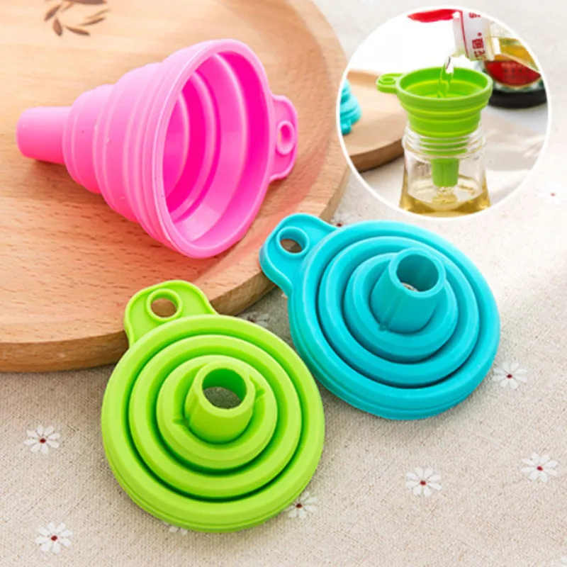 

3 pc Silicone Folding Funnels Kitchen Tools Kitchen Accessory Foldable Funnel Mini Silicone Collapsible Portable Funnel