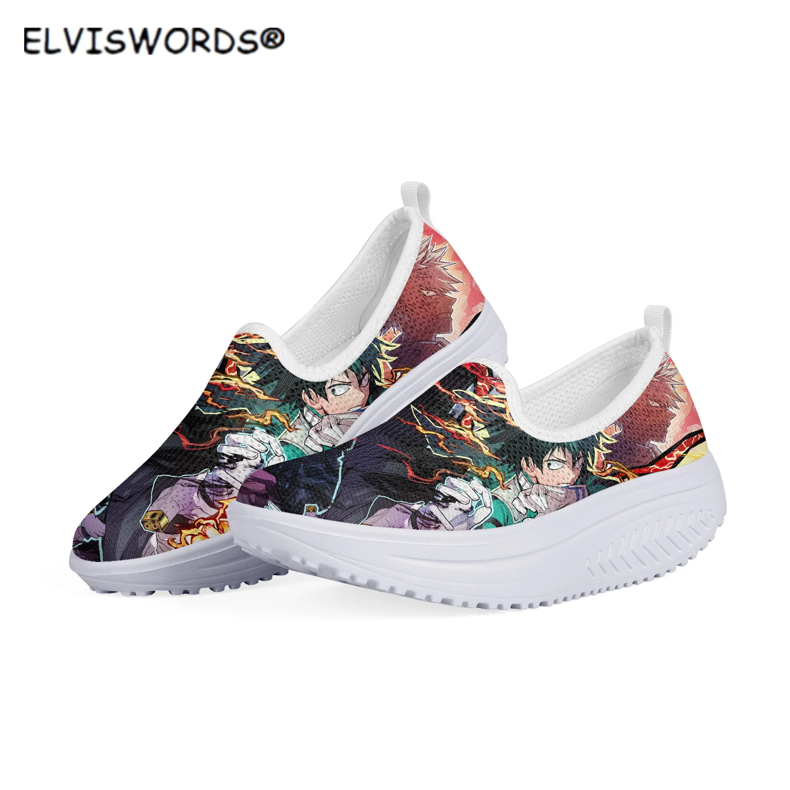 

ELVISWORDS Академия Todoroki Shoto аниме узор дышащая Женская сетка качели обувь повседневная женская обувь для прогулок женская обувь