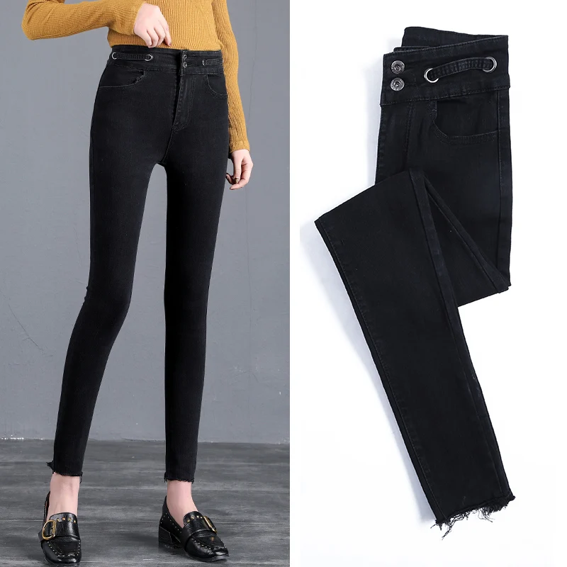 2019 плюс размер женские джинсы с высокой талией синие черные брюки для женщин