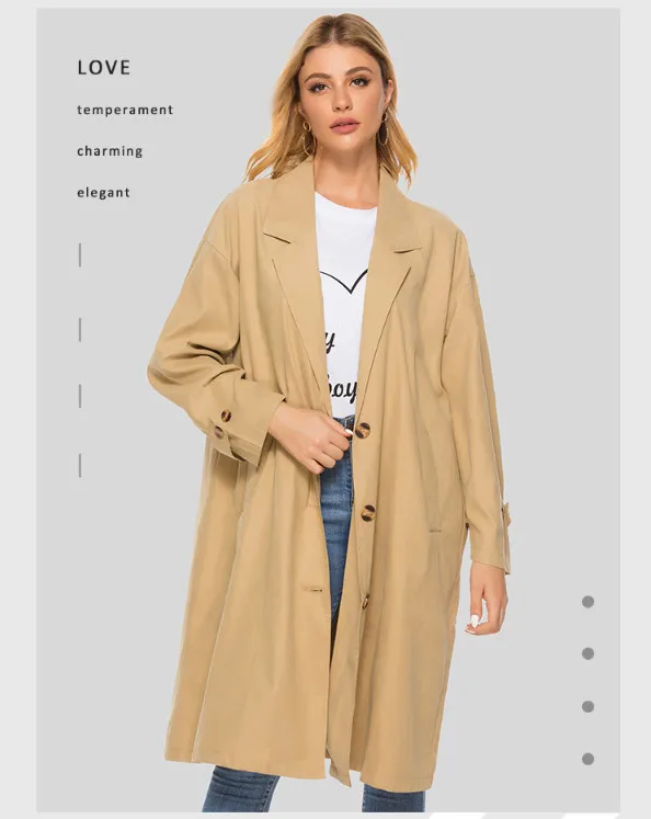 Плащ женский длинный свободного кроя цвета хаки осень | Женская одежда