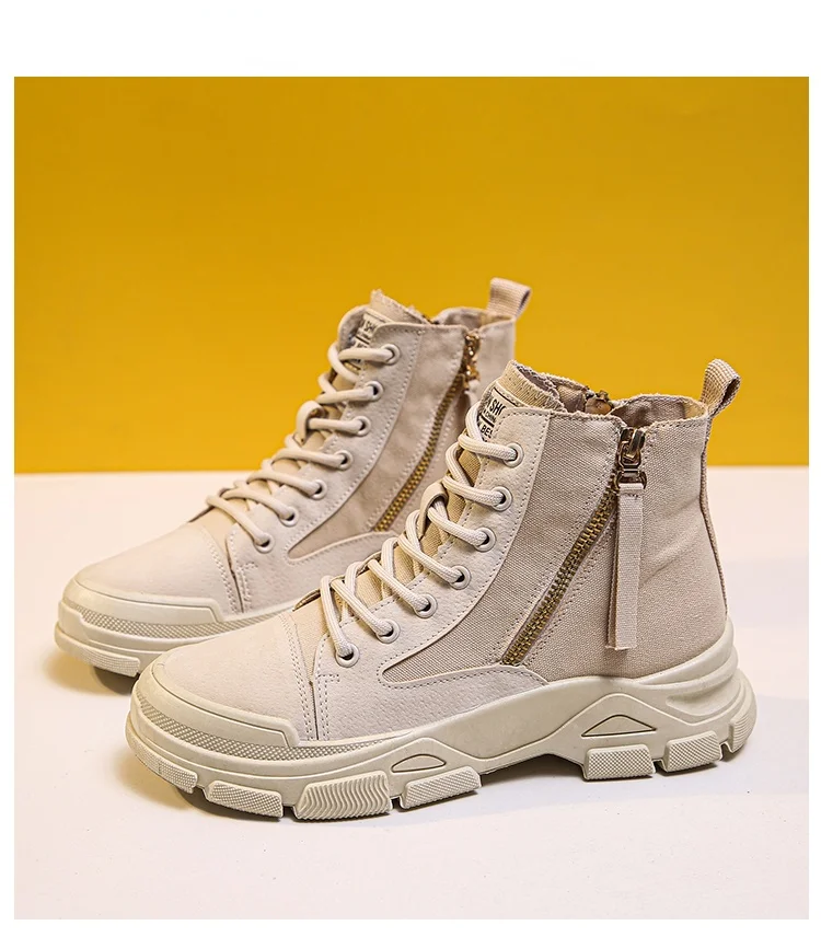 

Новинка 2021, женские удобные ботинки Martin на осень и зиму, модные износостойкие Нескользящие ботильоны из текстиля на шнуровке с высоким берц...