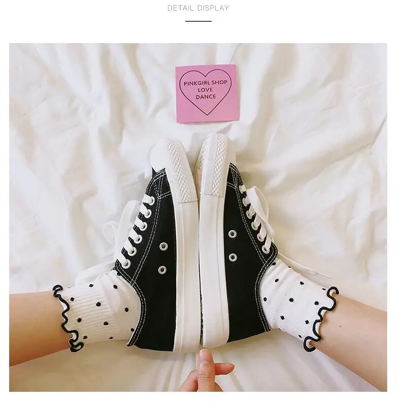 Women Solid Cotton Dots Hearts Striped Crew Socks Girls Lace Ruffles Short Socks Ankle Socks Autumn Winter Socks 8 Pairs/lot