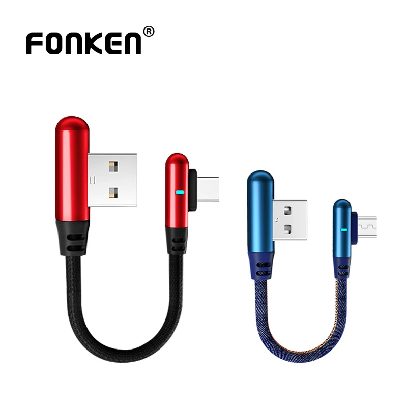 FONKEN Micro USB Cable Short Type C 0.25m Phone Charger Cord For Samsung Xiaomi 90 Degree Charge Accessory | Мобильные телефоны и