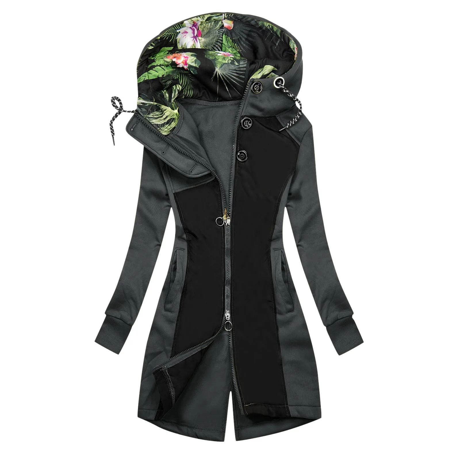 

Новые зимние куртки, Женская блузка с длинным зимним рукавом и принтом, кардиган с капюшоном и карманами, пальто на молнии, Куртка, Женская О...