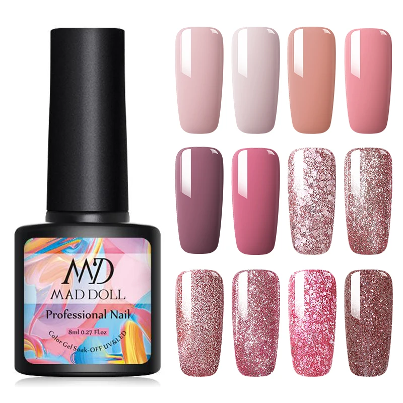 MAD DOLL 8 мл розовый Золотой Блеск УФ гель для ногтей Блестящие Блестки замочить