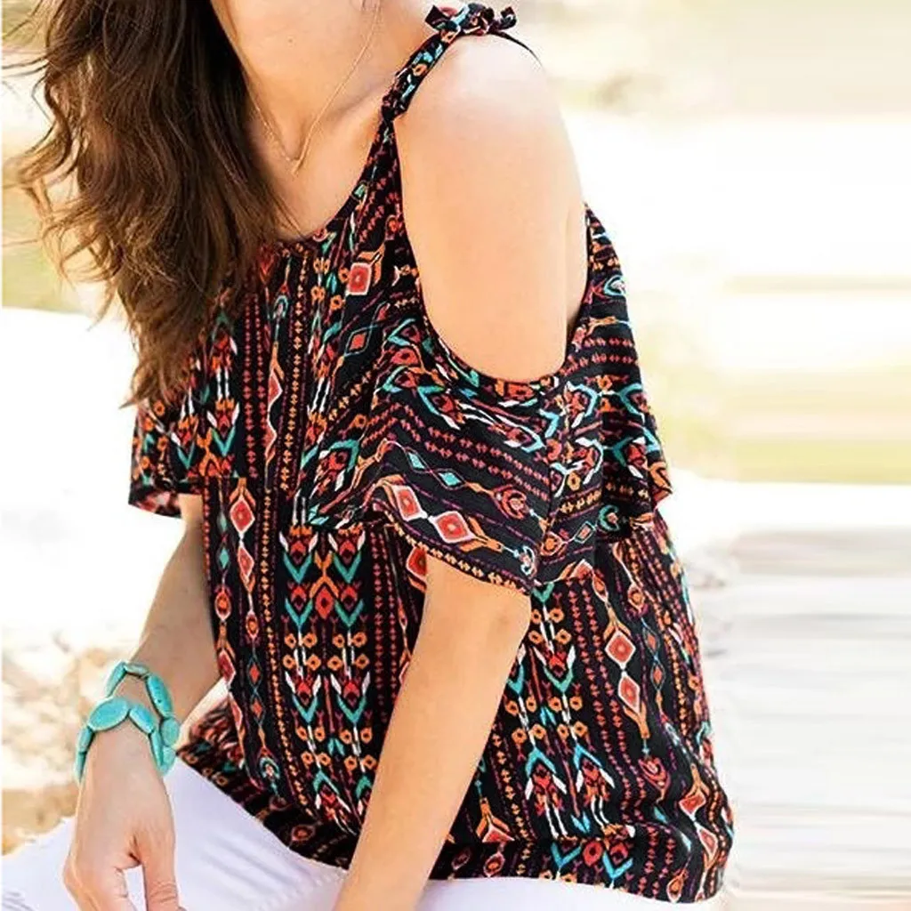 Женский Пляжный топ с коротким рукавом винтажный принтом на тонких бретельках