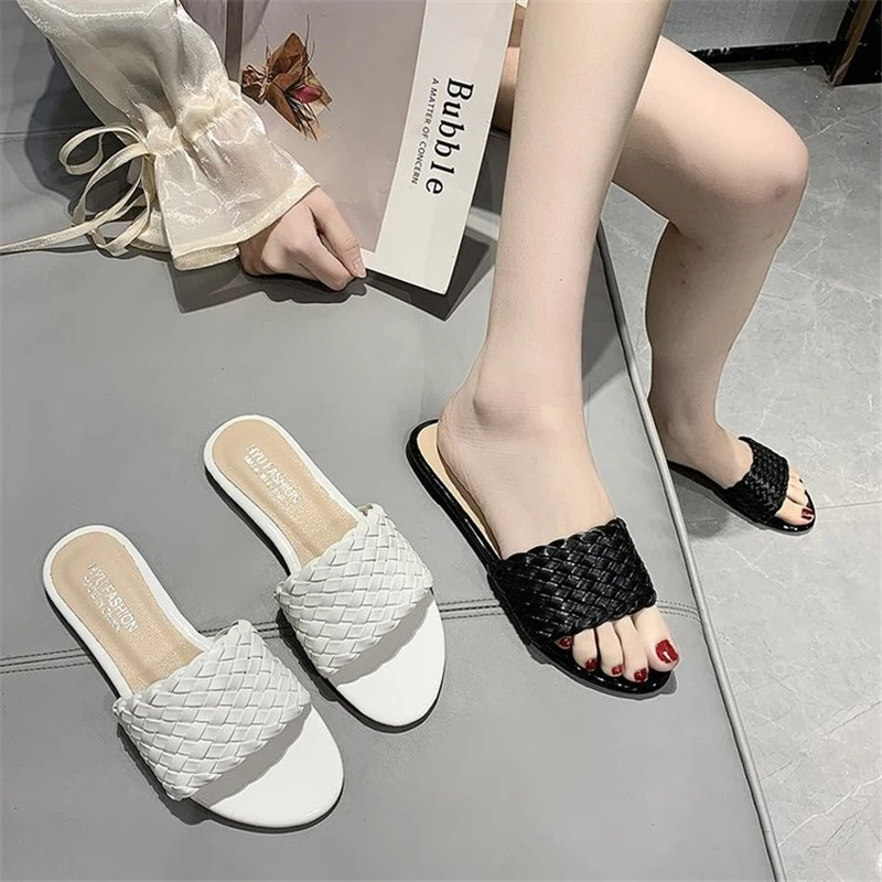 

Летняя Новинка 2021, плетеная верхняя одежда с одной линией, модные тапочки для женщин 41-42