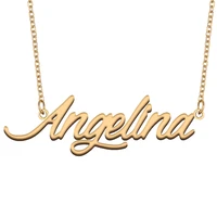 angelina name necklace for women stainless steel jewelry 18k gold plated alphabet nameplate pendant femme mother girlfriend gift
