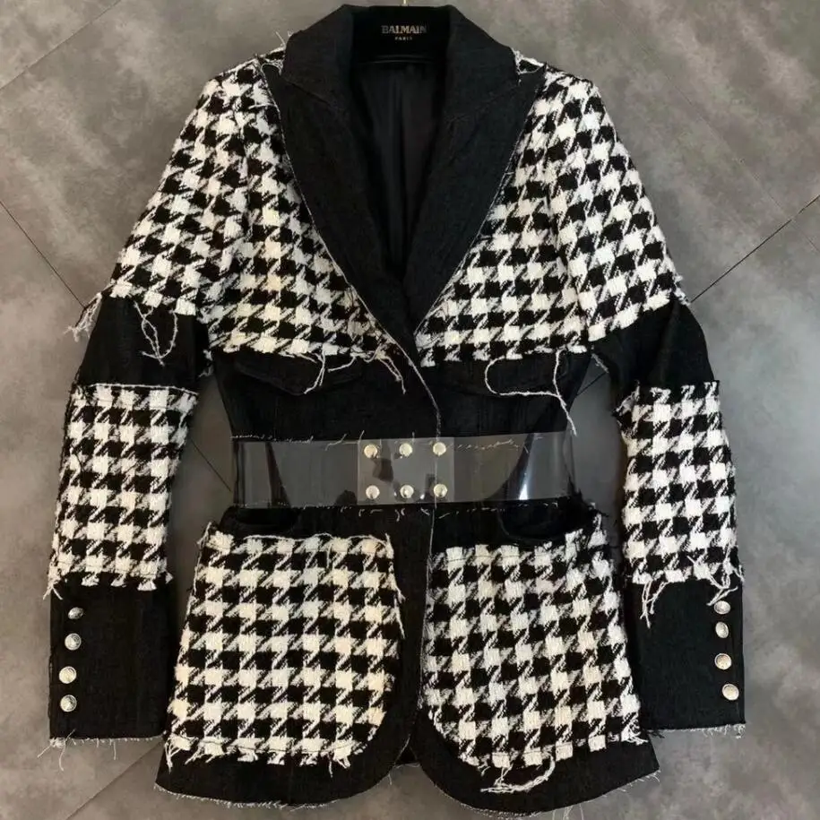 Женский Джинсовый блейзер с поясом на талии приталенный пиджак в стиле ретро