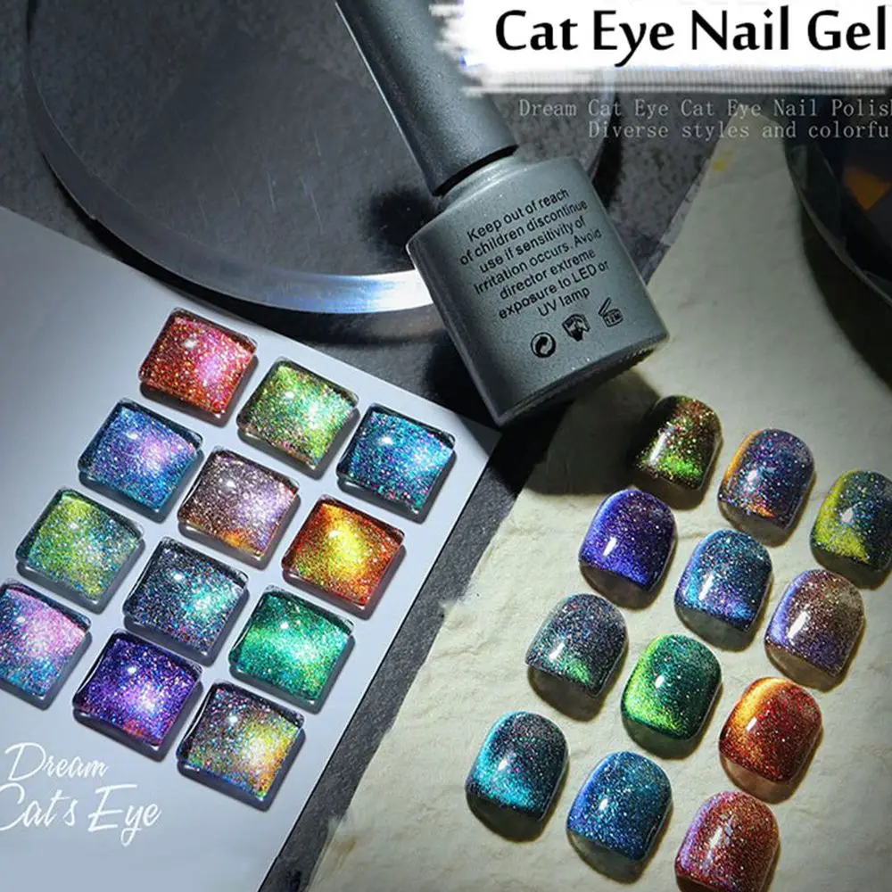 

Reflective Cat Eye Magnetic Gel Rainbow Glitter Nail Polish Soak Off Magnetic UV Gel Sparkling Auroras Laser Nail Art Gel