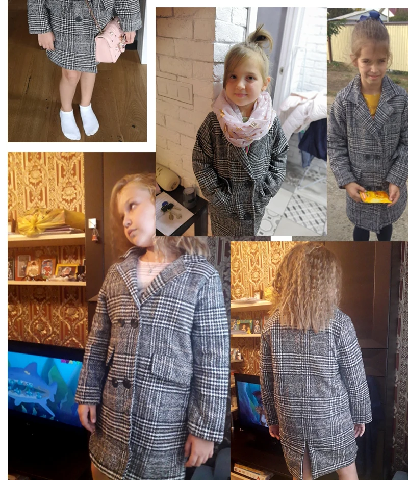 Детское зимнее пальто для девочек; новое модное шерстяное пальто с узором «гусиная лапка» для девочек-подростков; осенняя куртка; теплая Длинная Верхняя одежда; детская ветрозащитная одежда