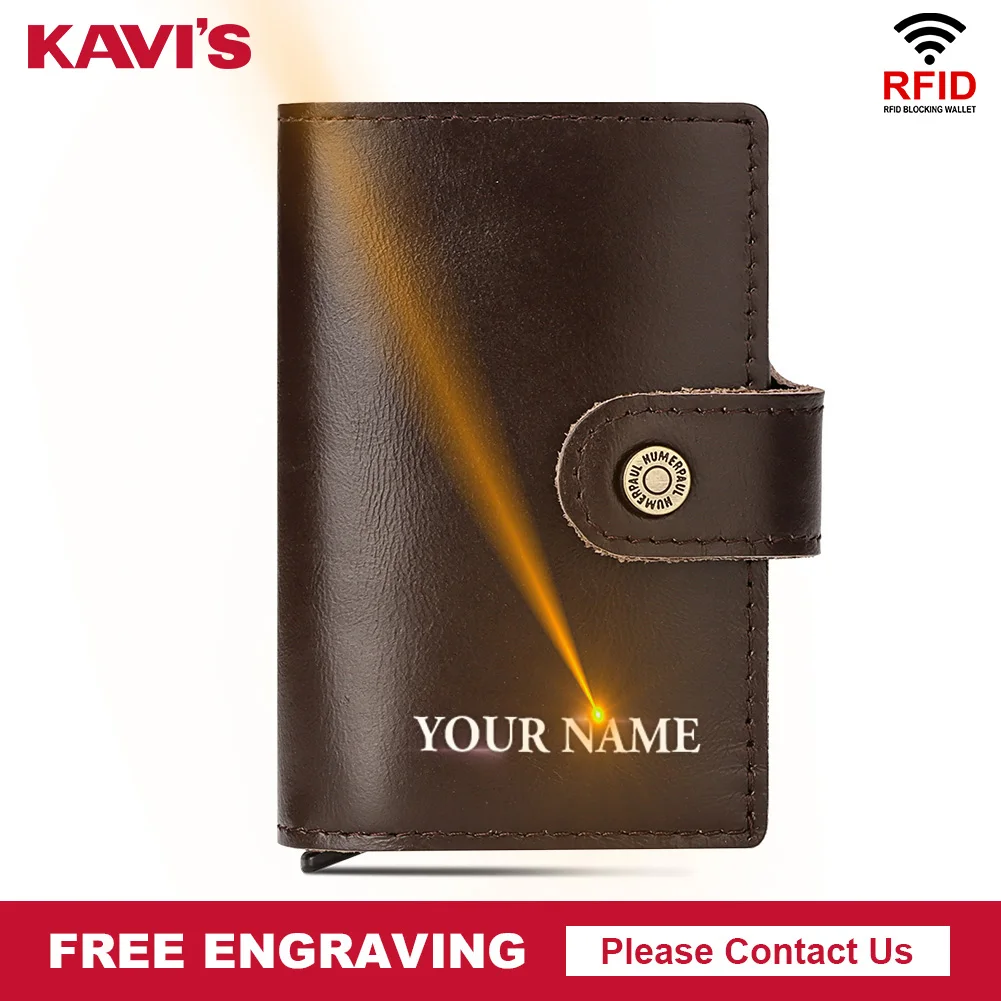 

KAVIS RFID Blocking Credit Card Holder Cowhide Leather Short Purse Mini Pocket Aluminium Box for Men Business ID Card Case Walet