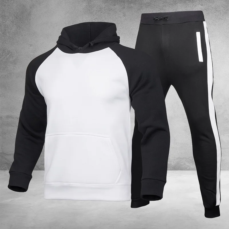 

Factory Price Mens Side Stripe Hoodies Set Tracksuit Jogging Suit Man Fleece Hoodies and pants Male Work Out Set Gym Clothing