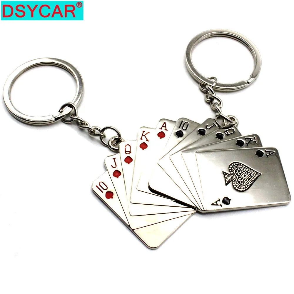 

DSYCAR 1Pcs Fashion Keychains Poker Couple Key Ring Hanging Pendant Car Key Chain Charm Bags Accessories Gift