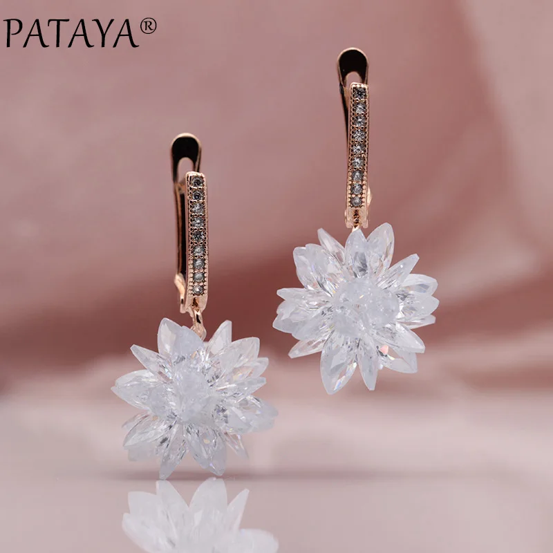 

PATAYA New 585 Rose Gold Micro-wax Inlay Manual Ball Natural Zircon Long Drop Earrings Women Wedding Luxury Fine Tassel Jewelry