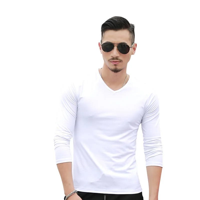 

ZNG 2019 men's solid long sleeve t shirt spring Autumn v neck casual Basic Tops Tees camisetas hombre male home clothes
