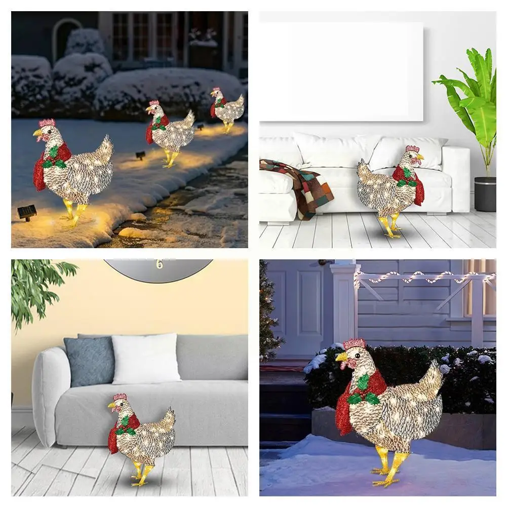 

13/21cm Courtyard Decoration Light-Up Chicken With Corridor Sculpture Scarf Christmas Decoration Atmosphere Lawn Chicken Me O8Q8