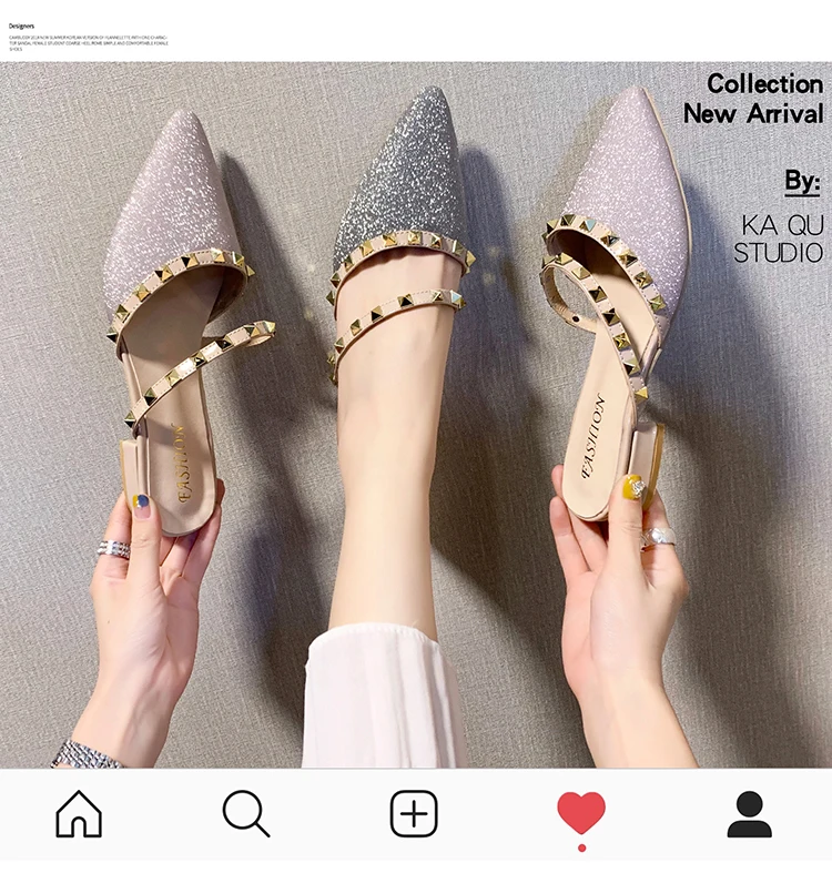

2 pcs Female Shoes Low Mules For Women Square heel Slippers Casual Pointed Toe Slides New Block sandals lykj-yzl