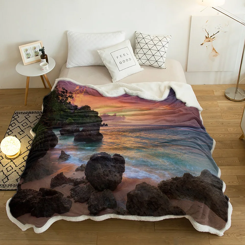 Пляжное закатное желтое синее одеяло цветочное флисовое для детей девочки на