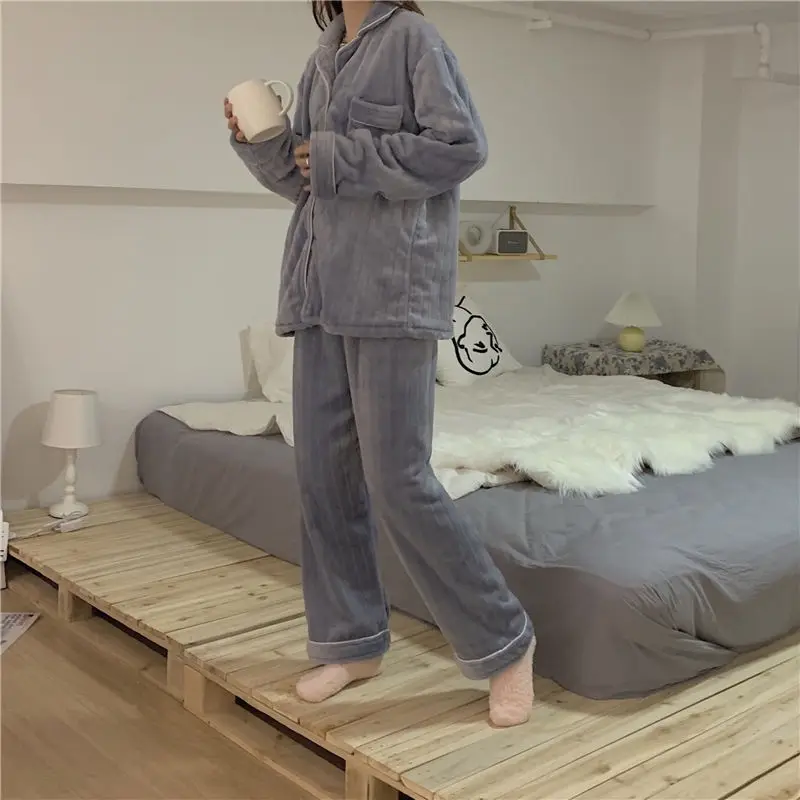 2021 New Women's Comfortable Sleepwear Coral Velvet Autumn and Winter Thickened Warm and Lovely Home Clothes  Pajama Set