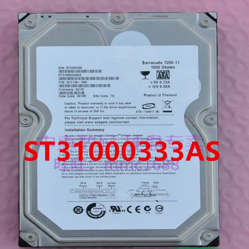 

95% Новый оригинальный HDD для Seagate 1 ТБ 3,5 дюйма 32 Мб SATA 7200 об/мин для настольного HDD для ST31000333AS