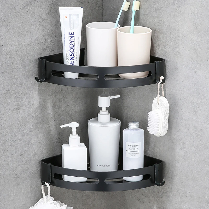 

Bathroom Corner Thickened Storage Shelf Aluminum Triangle Storage Wall-Free Punching Shower Racks Sink Organizer Corner Shelf