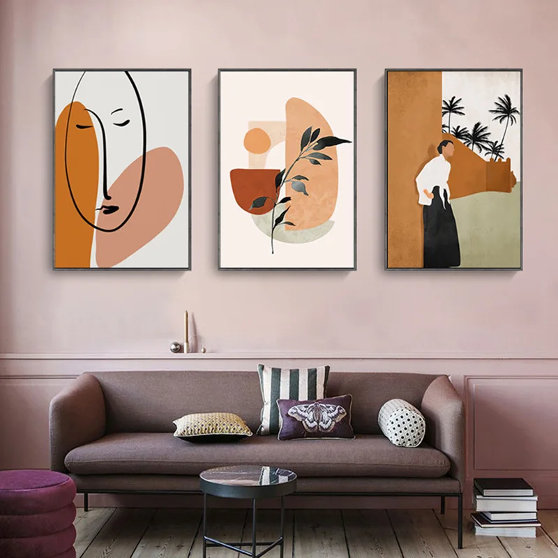 Modern Nordic Abstract Still Life Beige Girl Plants Canvas Paintings Gallery Posters Prints Wall Art Pictures Living Room Decor | Дом и сад
