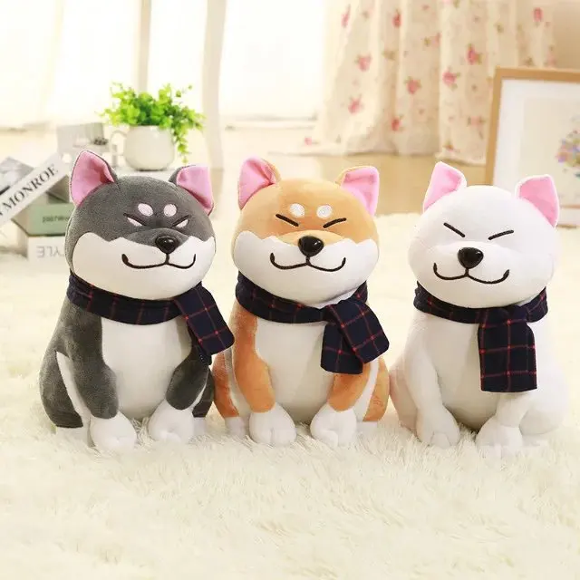 

1pc Wear Scarf Shiba Inu Dog Soft Stuffed Dog Good Valentines Gifts for Girlfriend 25cm/9.84'' Plush Doll Toy