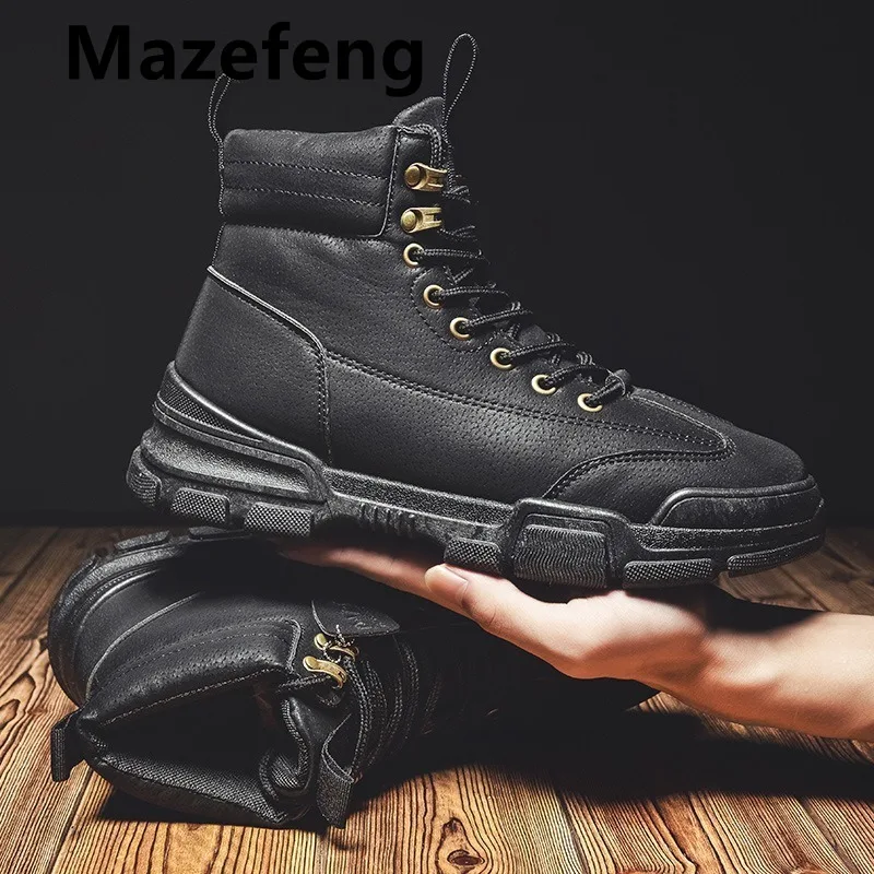 

Brand Men Winter Snow Boots Waterproof Leather Sneakers Super Warm Men's Boots Outdoor Male Hiking Boots Work Shoes Size 39-44