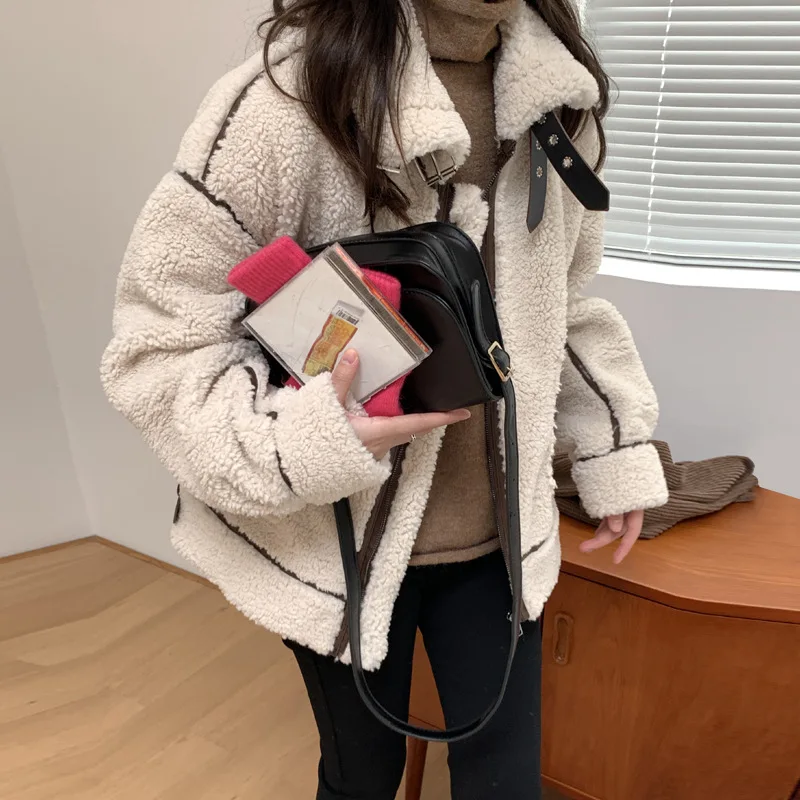 Женское лоскутное пальто из искусственной кожи и шерсти замши овечьей Корейская