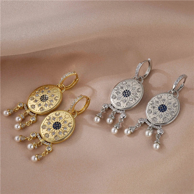 

HECHENG,Ethnic Unrest In Simia Earrings,Vacation Jewelry Accessories For Women Girls,Cooper Plated 18k Gold pearl Gift