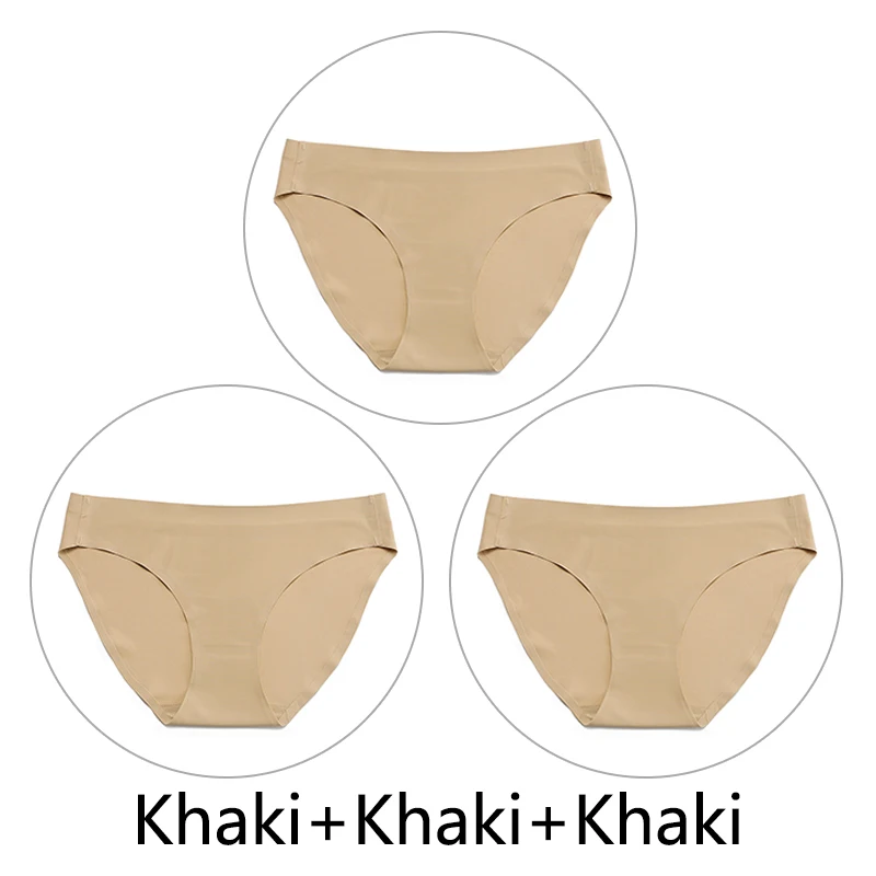 Khaki-Khaki-Khaki 3 шт./партия, цельные бесшовные трусики, женское шелковое нижнее белье, сексуальные трусы с полной спинкой, нижнее белье с низкой посадкой, женское мягкое эластичное, американский размер - Цвет: Khaki-Khaki-Khaki